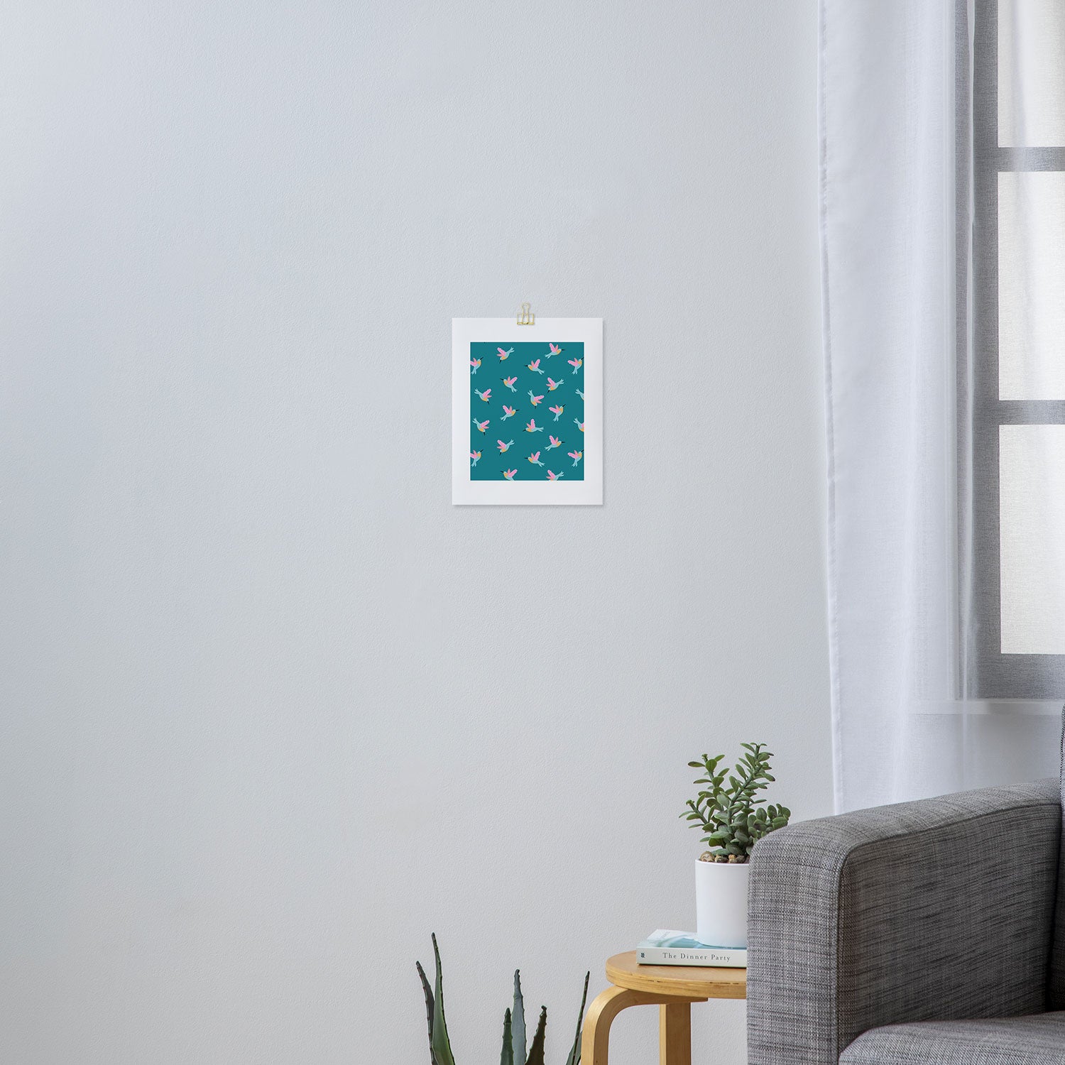 Happy Little Humming Birds on Dark Teal Art Print Gallery Image 3