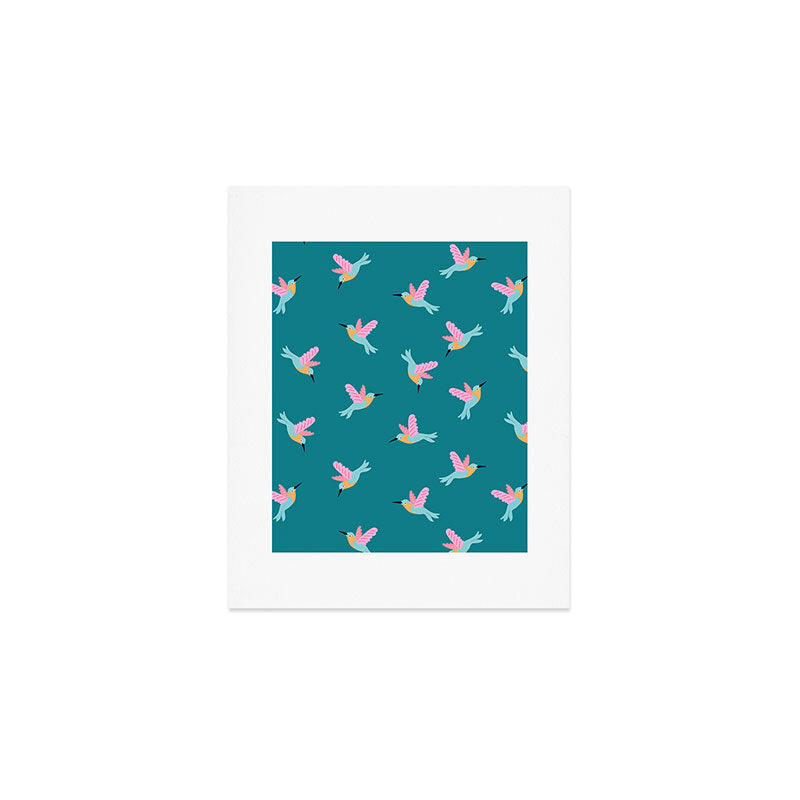 Happy Little Humming Birds on Dark Teal Art Print Gallery Image 1