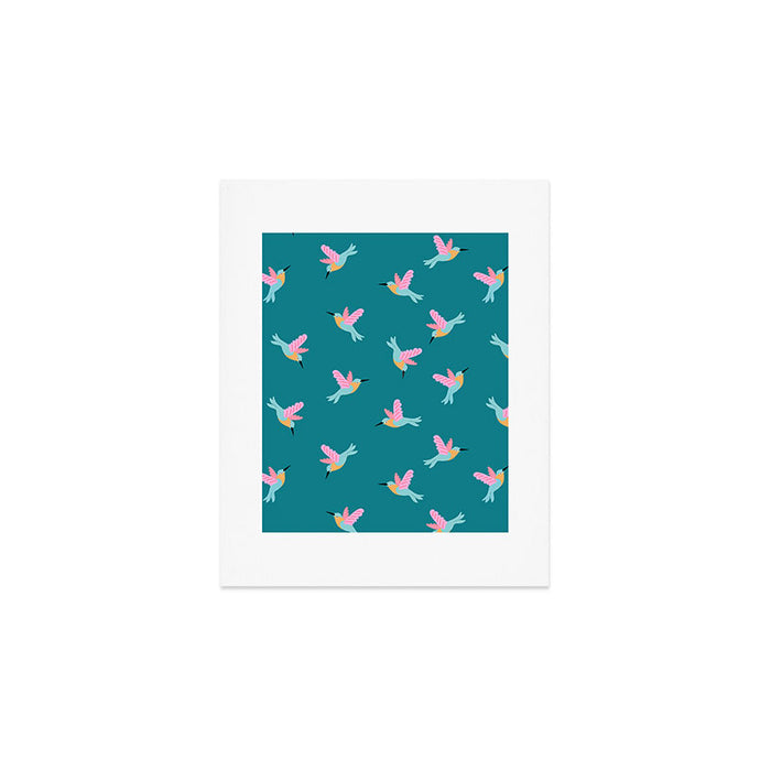 Happy Little Humming Birds on Dark Teal Art Print Gallery Image 1
