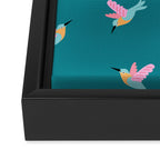 Happy Little Humming Birds on Dark Teal Framed Canvas Print Gallery Image 3