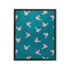 Happy Little Humming Birds on Dark Teal Framed Canvas Print Gallery Image 6
