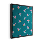 Happy Little Humming Birds on Dark Teal Framed Canvas Print Gallery Image 2