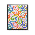 Happy Snakes Light - Bright Rainbow Textured Snakes With Funky Geometric Patterns on Cream Framed Canvas Print Gallery Image 6