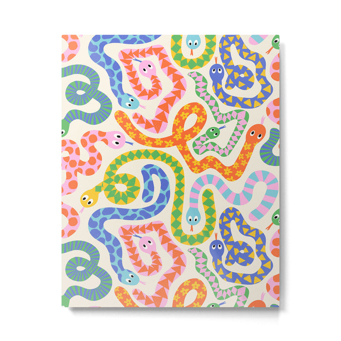 Happy Snakes Light - Bright Rainbow Textured Snakes With Funky Geometric Patterns on Cream Metal Print Gallery Image 1