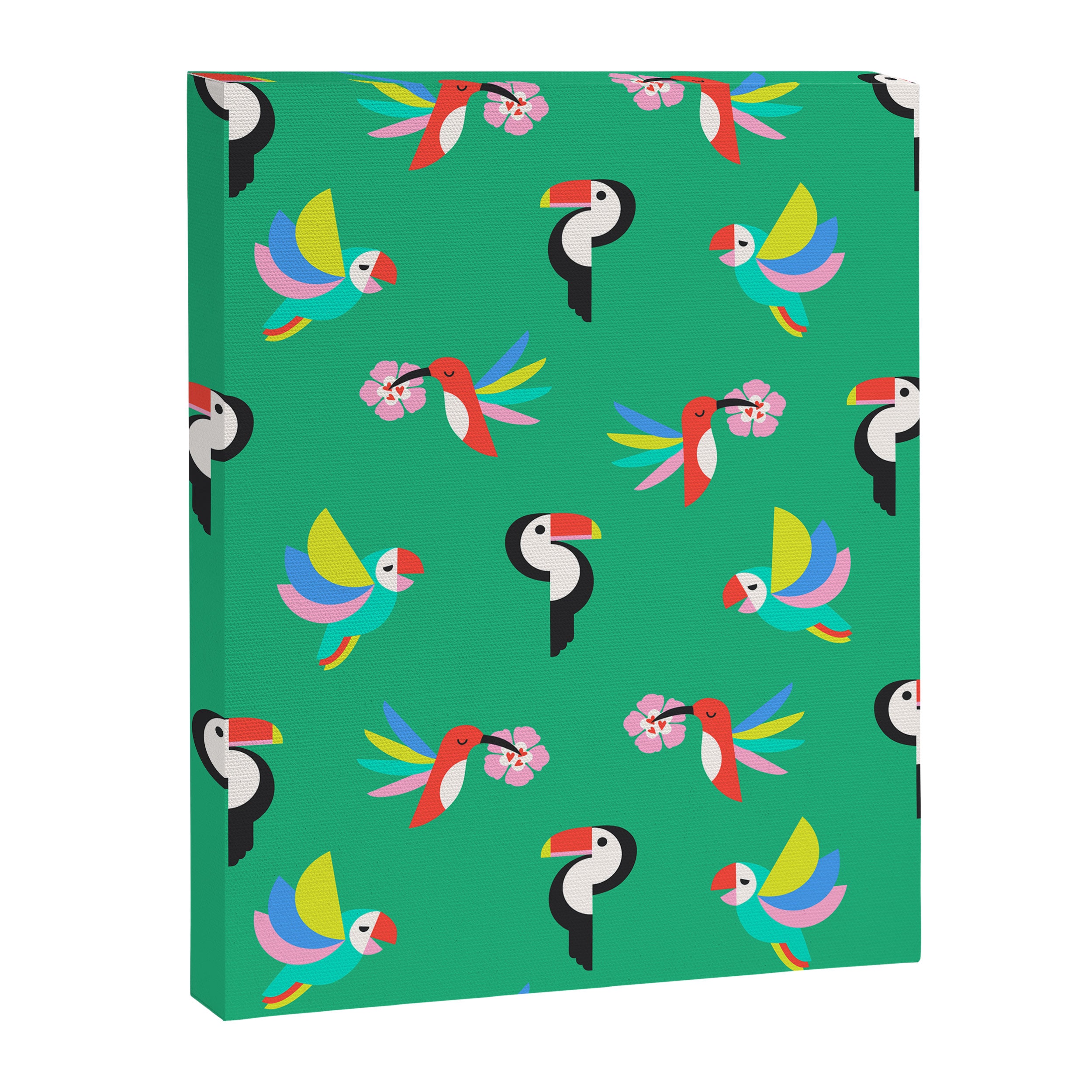 Happy Tropical Jungle Birds Toucan Hummingbird Parrot Green Canvas Print Gallery Image 8