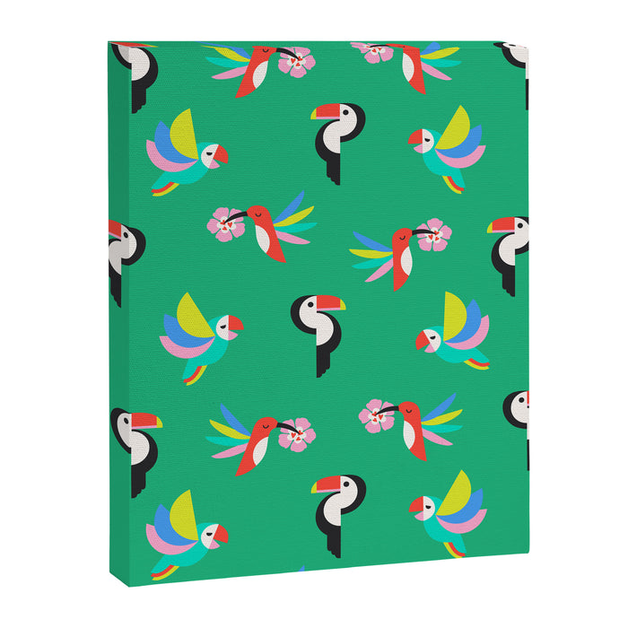 Happy Tropical Jungle Birds Toucan Hummingbird Parrot Green Canvas Print Gallery Image 1