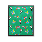 Happy Tropical Jungle Birds Toucan Hummingbird Parrot Green Framed Canvas Print Gallery Image 8