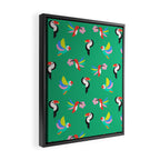 Happy Tropical Jungle Birds Toucan Hummingbird Parrot Green Framed Canvas Print Gallery Image 2