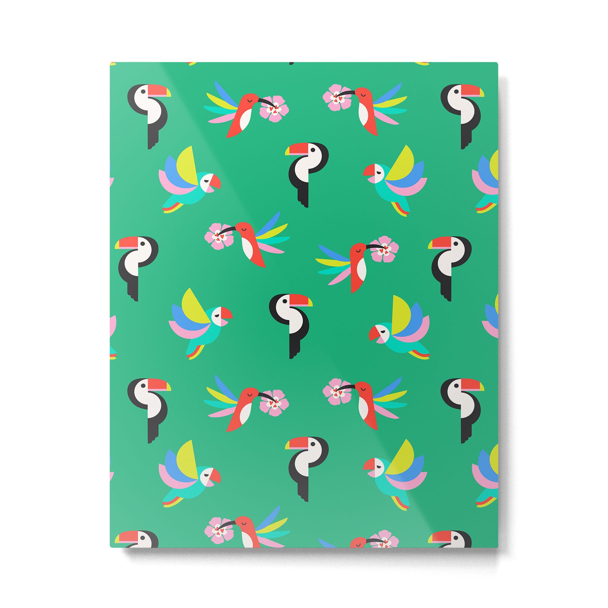 Happy Tropical Jungle Birds Toucan Hummingbird Parrot Green Metal Print Gallery Image 6