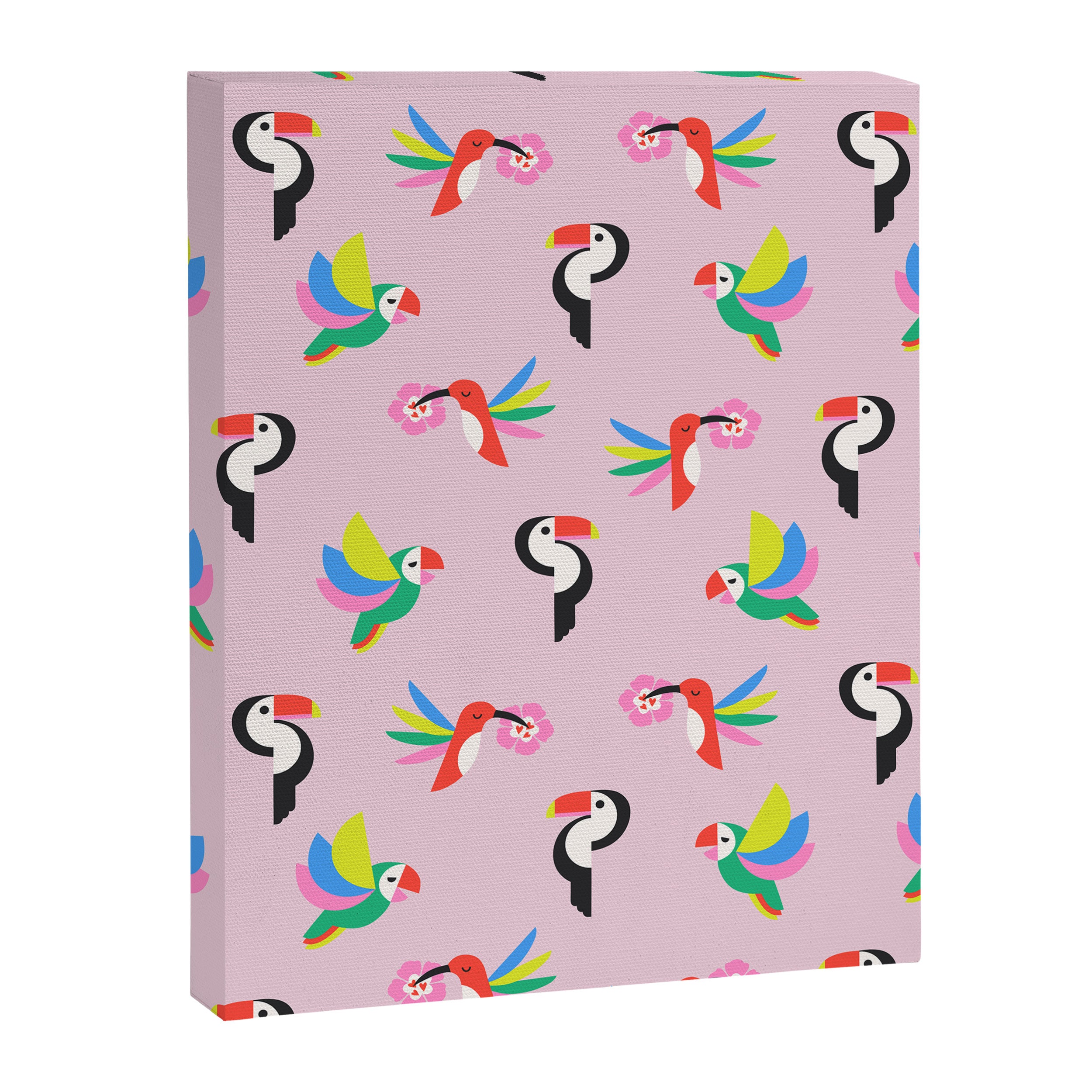 Happy Tropical Jungle Birds Toucan Hummingbird Parrot Pink Canvas Print Gallery Image 8