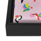 Happy Tropical Jungle Birds Toucan Hummingbird Parrot Pink Framed Canvas Print Gallery Image 3