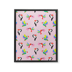 Happy Tropical Jungle Birds Toucan Hummingbird Parrot Pink Framed Canvas Print Gallery Image 8