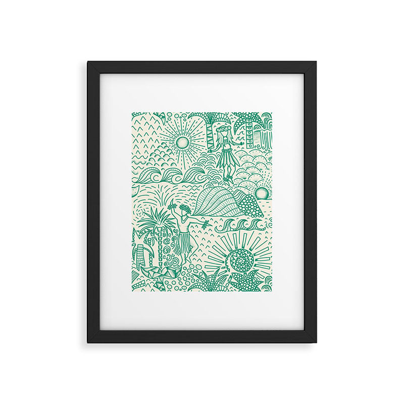 Hawaiian Hula Dancer Toile - Green Framed Art Print Gallery Image 6