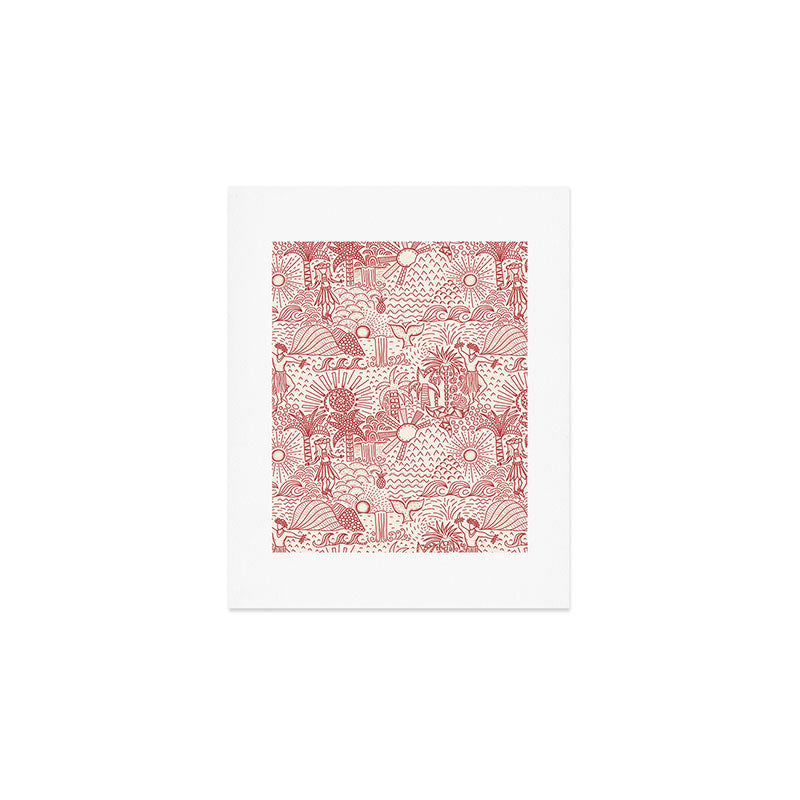 Hawaiian Hula Dancer Toile Red Art Print Gallery Image 1
