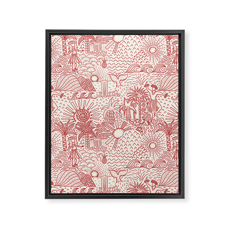 Hawaiian Hula Dancer Toile Red Framed Canvas Print Gallery Image 8