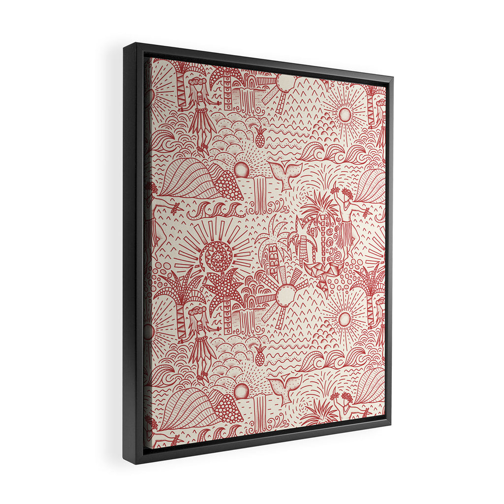 Hawaiian Hula Dancer Toile Red Framed Canvas Print Gallery Image 2