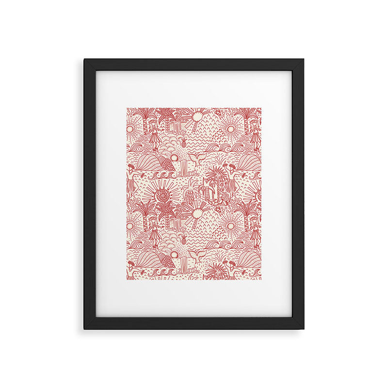 Hawaiian Hula Dancer Toile Red Framed Art Print Gallery Image 6