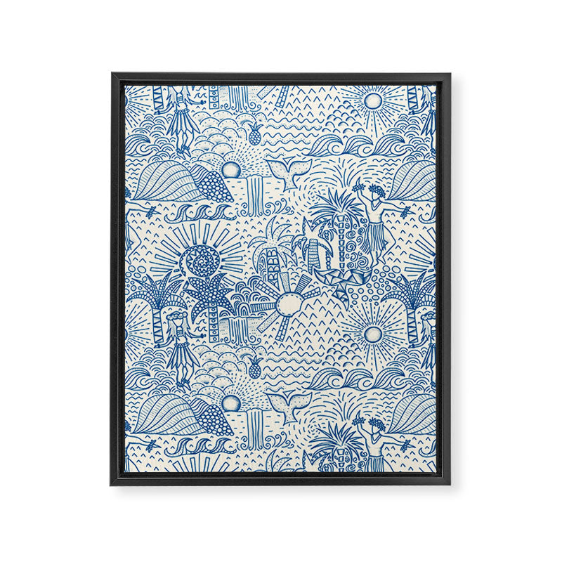 Hawaiian Toile Blue Framed Canvas Print Gallery Image 8