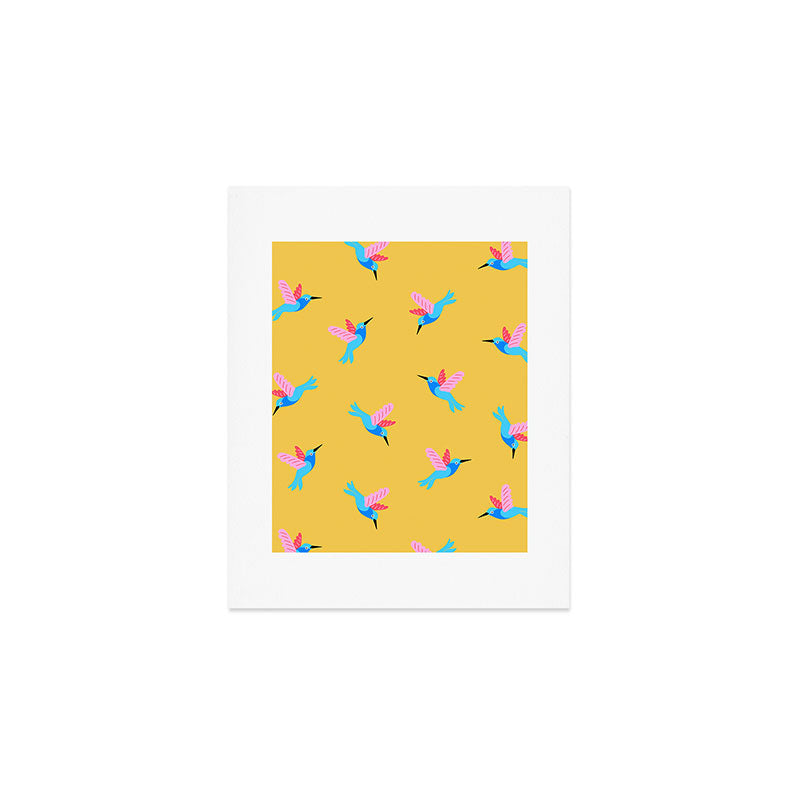 Hummingbirds on Yellow Pattern Art Print Gallery Image 1