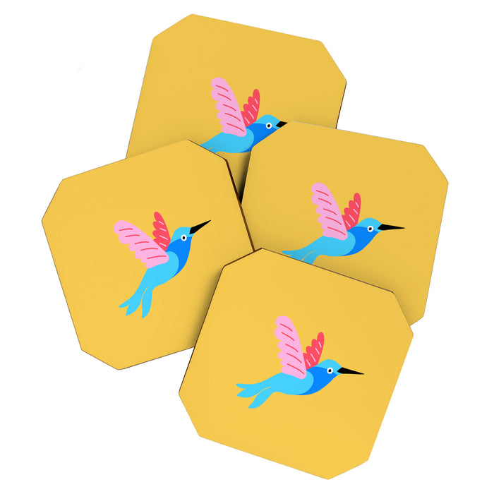 Hummingbirds on Yellow Pattern Coaster Gallery Image 1