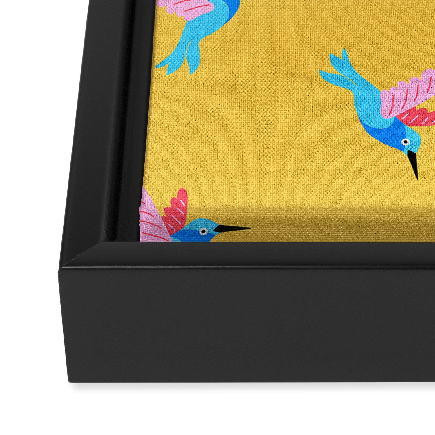 Hummingbirds on Yellow Pattern Framed Canvas Print Gallery Image 3