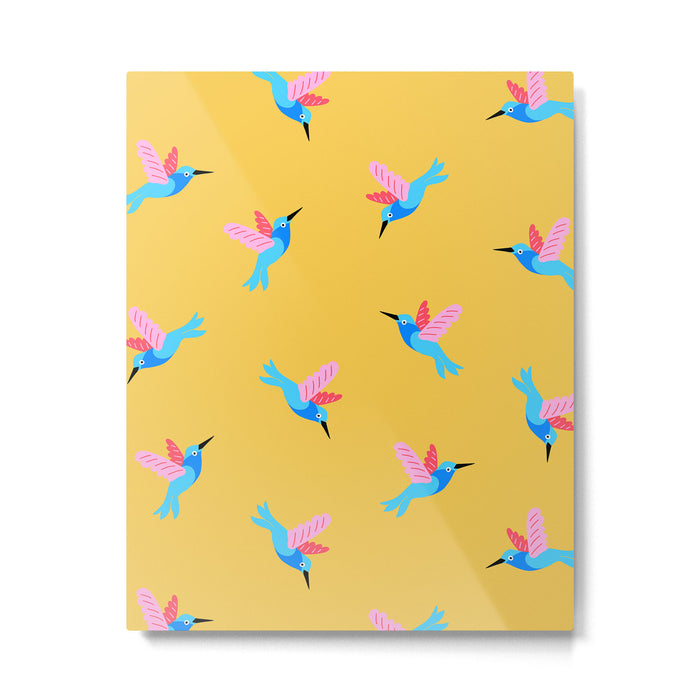 Hummingbirds on Yellow Pattern Metal Print Gallery Image 1