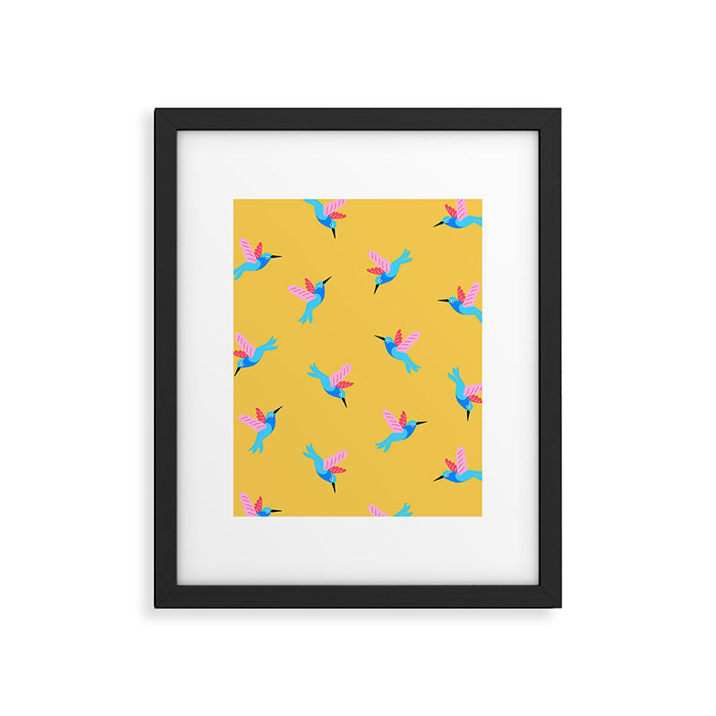 Hummingbirds on Yellow Pattern Framed Art Print Gallery Image 6