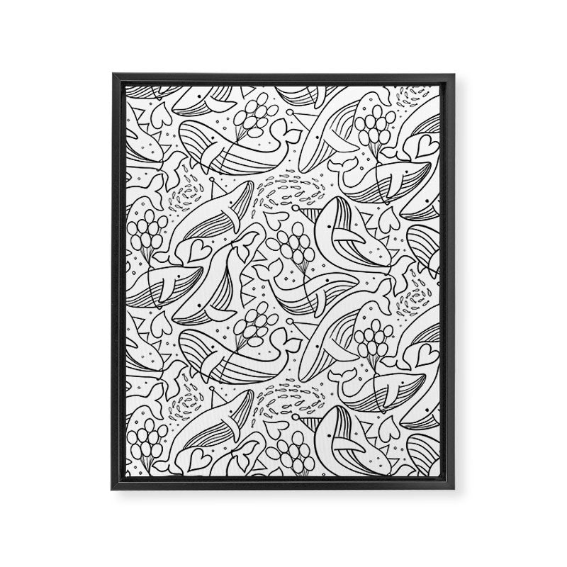 Humpback Whales Black And White Pattern Framed Canvas Print Gallery Image 8