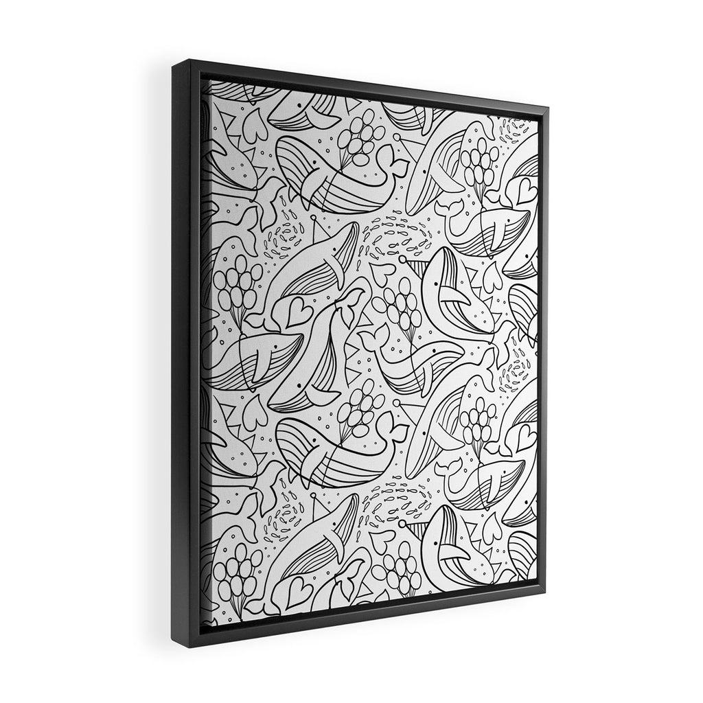 Humpback Whales Black And White Pattern Framed Canvas Print Gallery Image 2