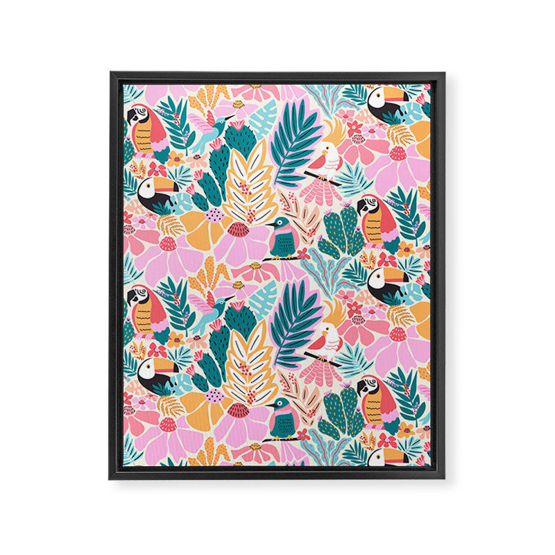 Joyful Jungle Birds In The Happy Pastel Tropics Framed Canvas Print Gallery Image 6