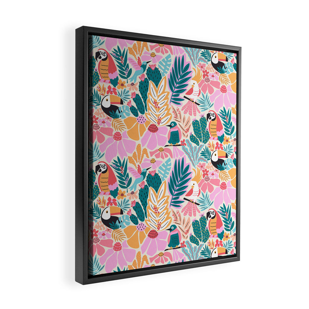 Joyful Jungle Birds In The Happy Pastel Tropics Framed Canvas Print Gallery Image 2