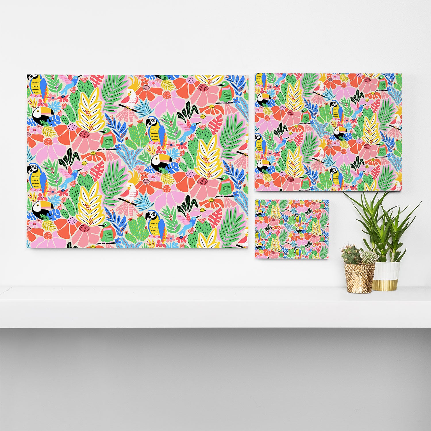 Joyful Jungle Exotic Birds Colorful Pattern Canvas Print Gallery Image 3