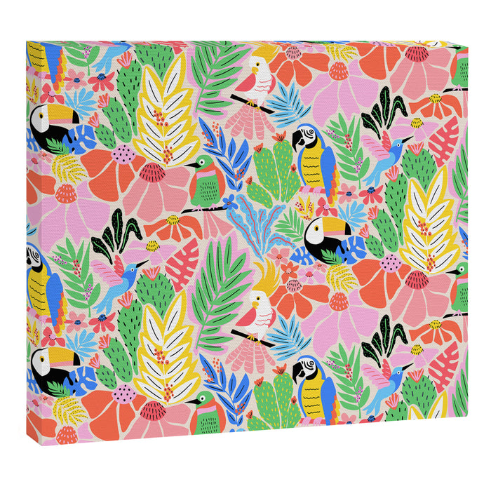 Joyful Jungle Exotic Birds Colorful Pattern Canvas Print Gallery Image 1