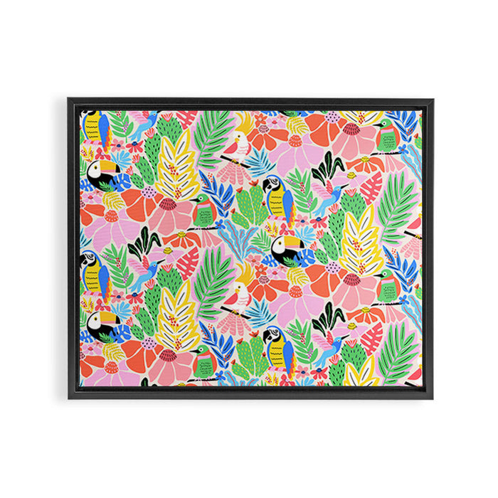 Joyful Jungle Exotic Birds Colorful Pattern Framed Canvas Print Gallery Image 1