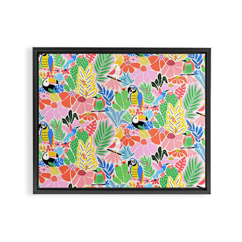 Joyful Jungle Exotic Birds Colorful Pattern Framed Canvas Print Gallery Image 3