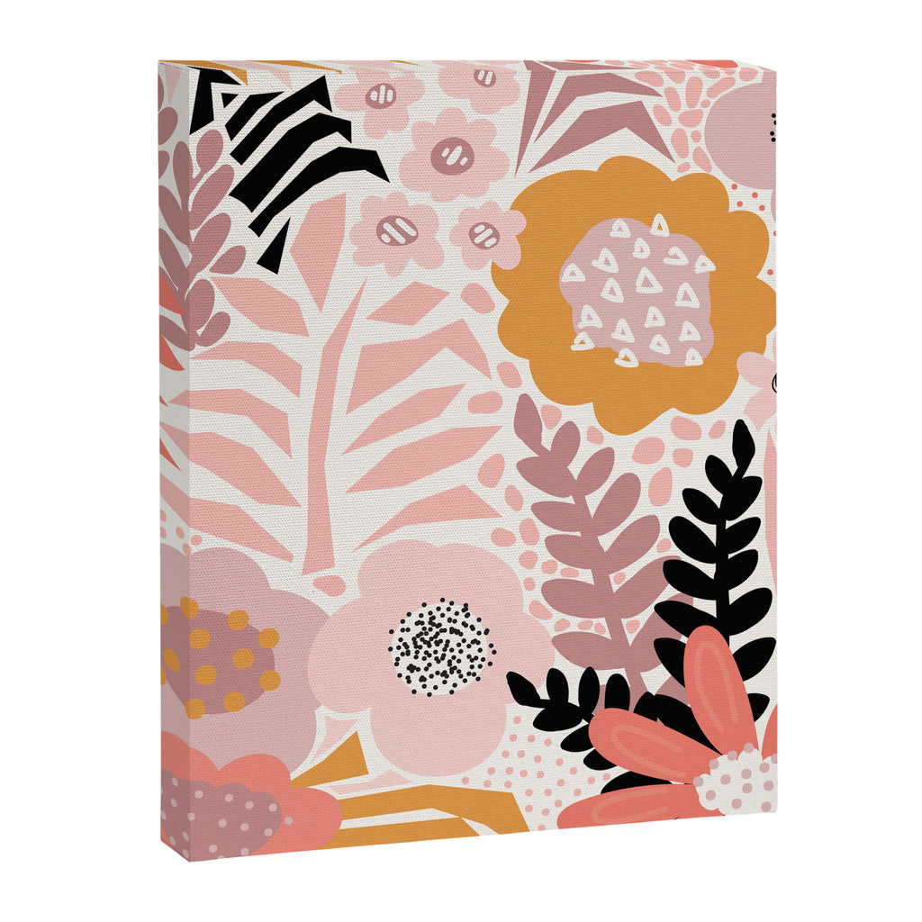 Large Pastel Floral Pattern Orange Pink White Black Gold Meadow Canvas Print Gallery Image 8