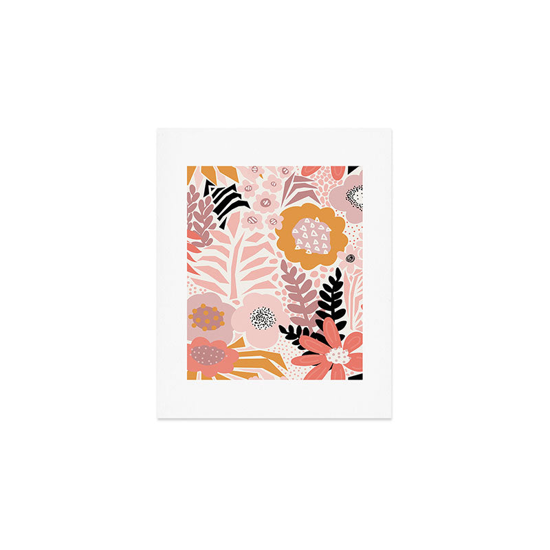 Large Pastel Floral Pattern Orange Pink White Black Gold Meadow Art Print Gallery Image 1