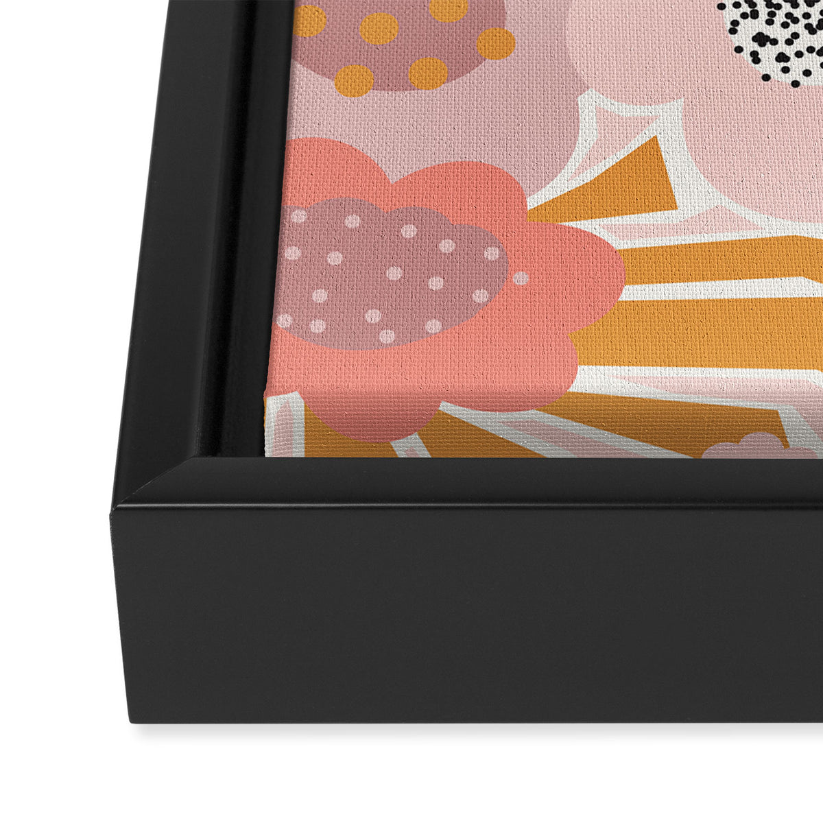 Large Pastel Floral Pattern Orange Pink White Black Gold Meadow Framed Canvas Print Gallery Image 3