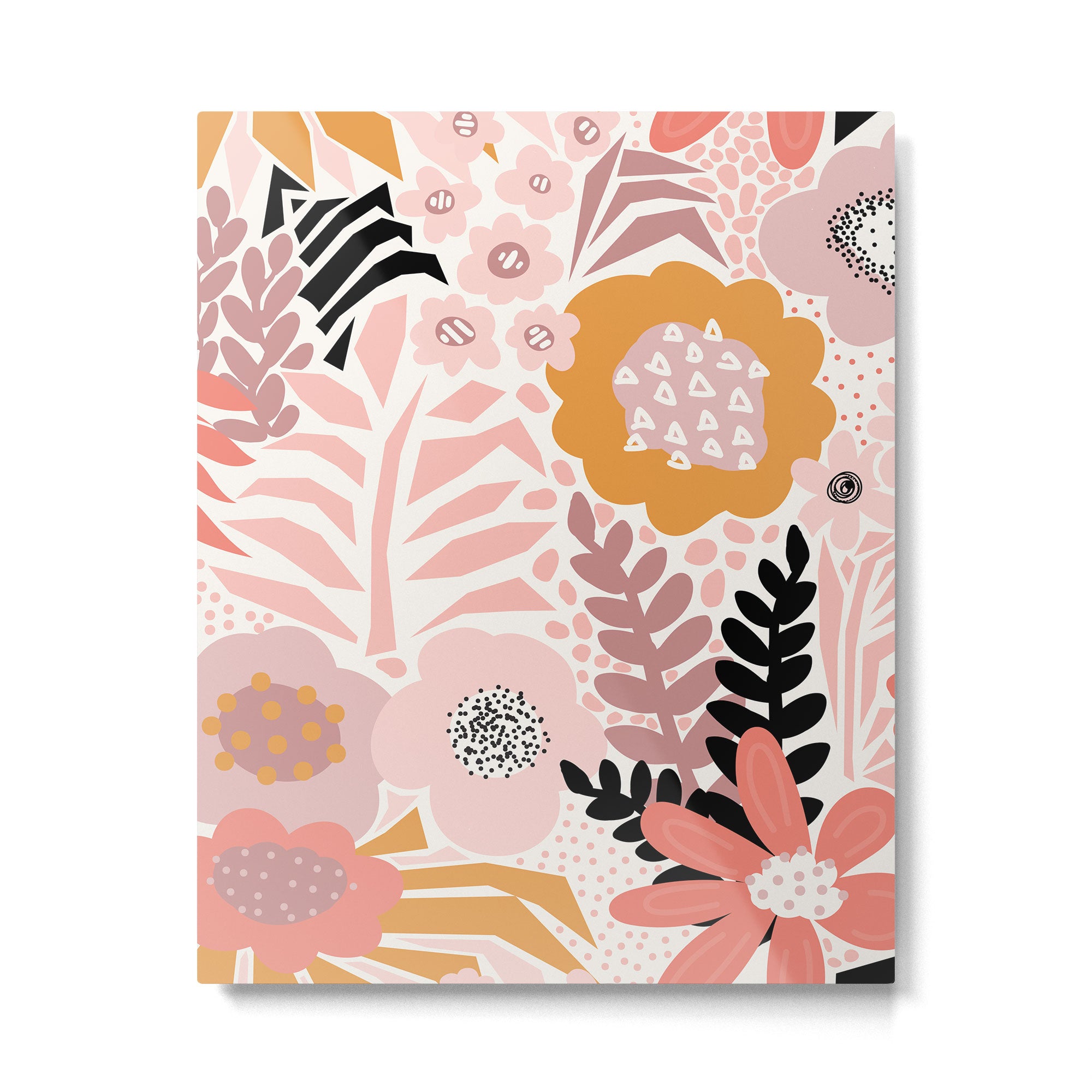 Large Pastel Floral Pattern Orange Pink White Black Gold Meadow Metal Print Gallery Image 6