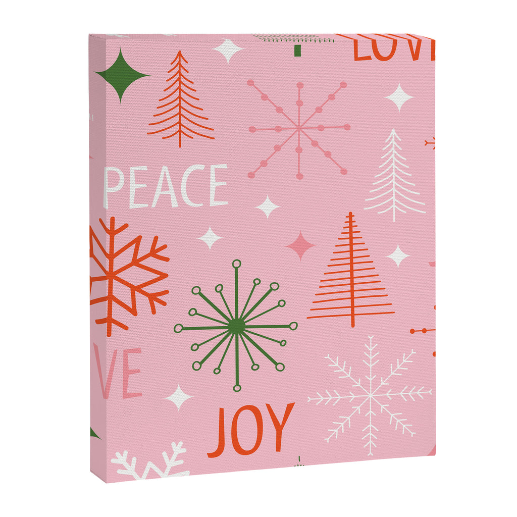 Mid-Century Christmas Peace Love Joy Pattern Pink Canvas Print Gallery Image 8