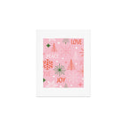 Mid-Century Christmas Peace Love Joy Pattern Pink Art Print Gallery Image 1