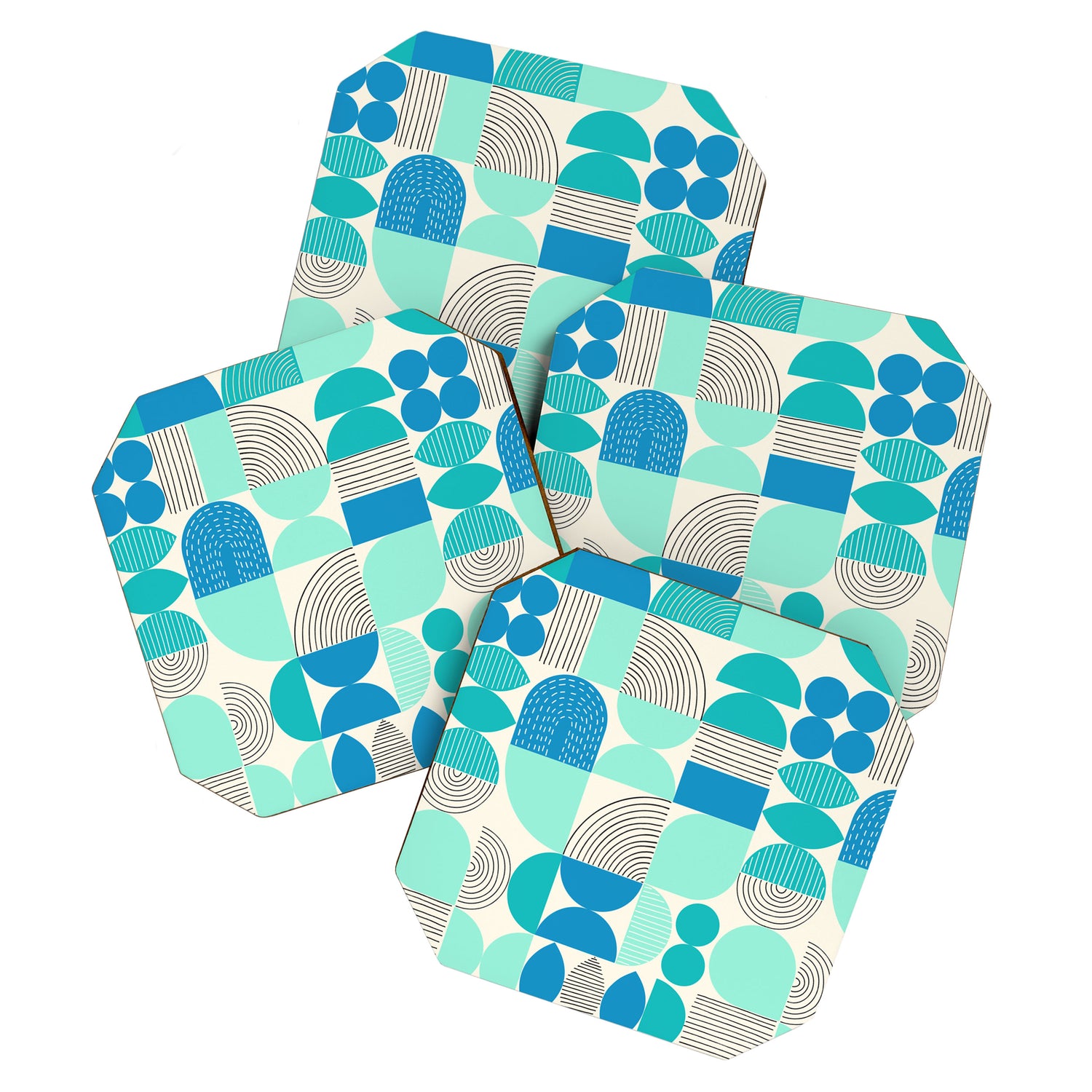 Mid-Century Geometrics Aqua Blue Teal Pattern Coaster Gallery Image 1