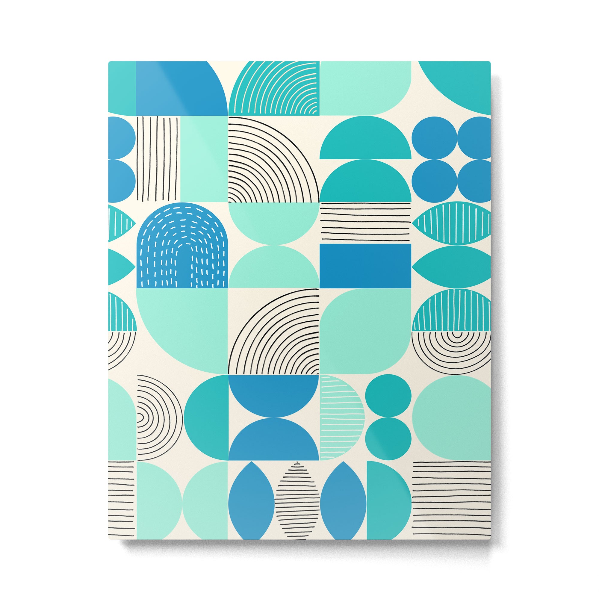Mid-Century Geometrics Aqua Blue Teal Pattern Metal Print Gallery Image 6