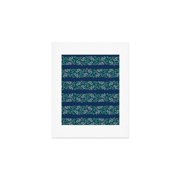 Mistletoe Christmas Stripes Blue Art Print Gallery Image 1