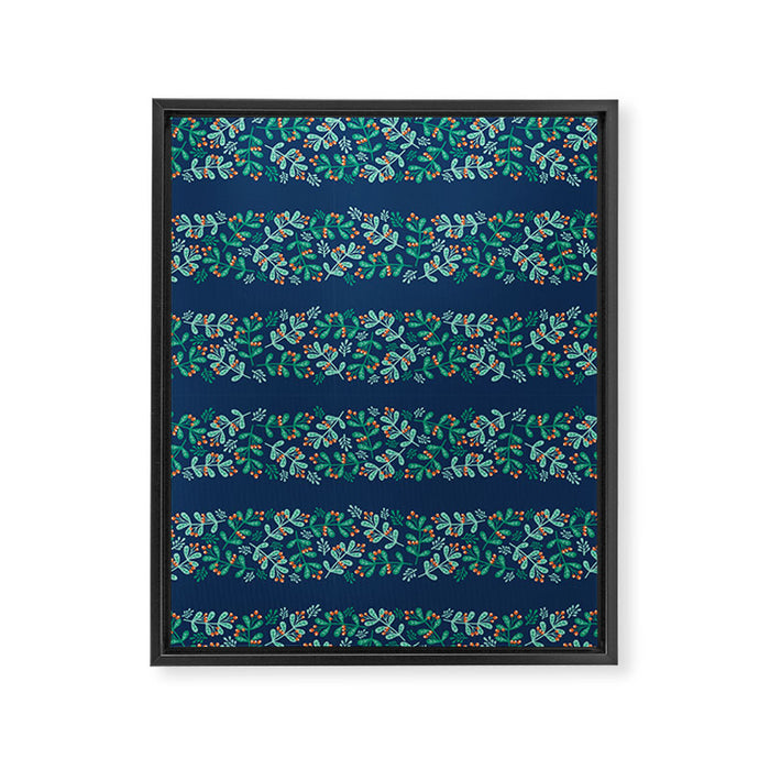 Mistletoe Christmas Stripes Blue Framed Canvas Print Gallery Image 1