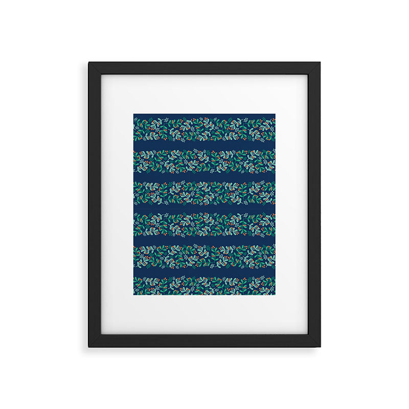 Mistletoe Christmas Stripes Blue Framed Art Print Gallery Image 6