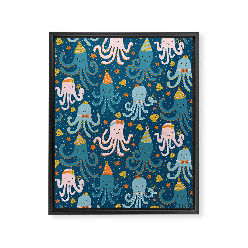 Octopus Birthday Party Pattern Framed Canvas Print Gallery Image 8