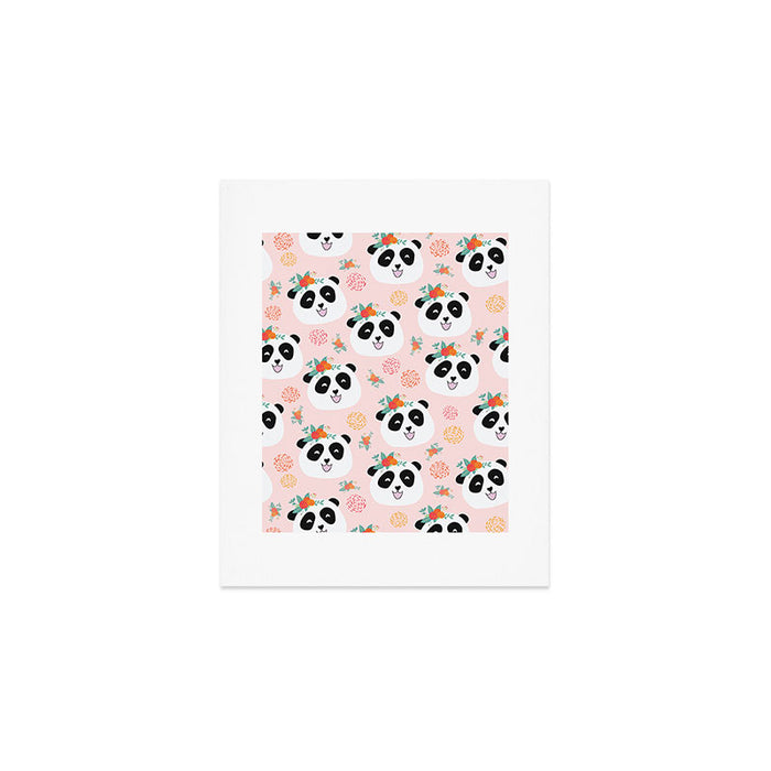 Panda bear with flowers seamless pattern Art Print Gallery Image 1
