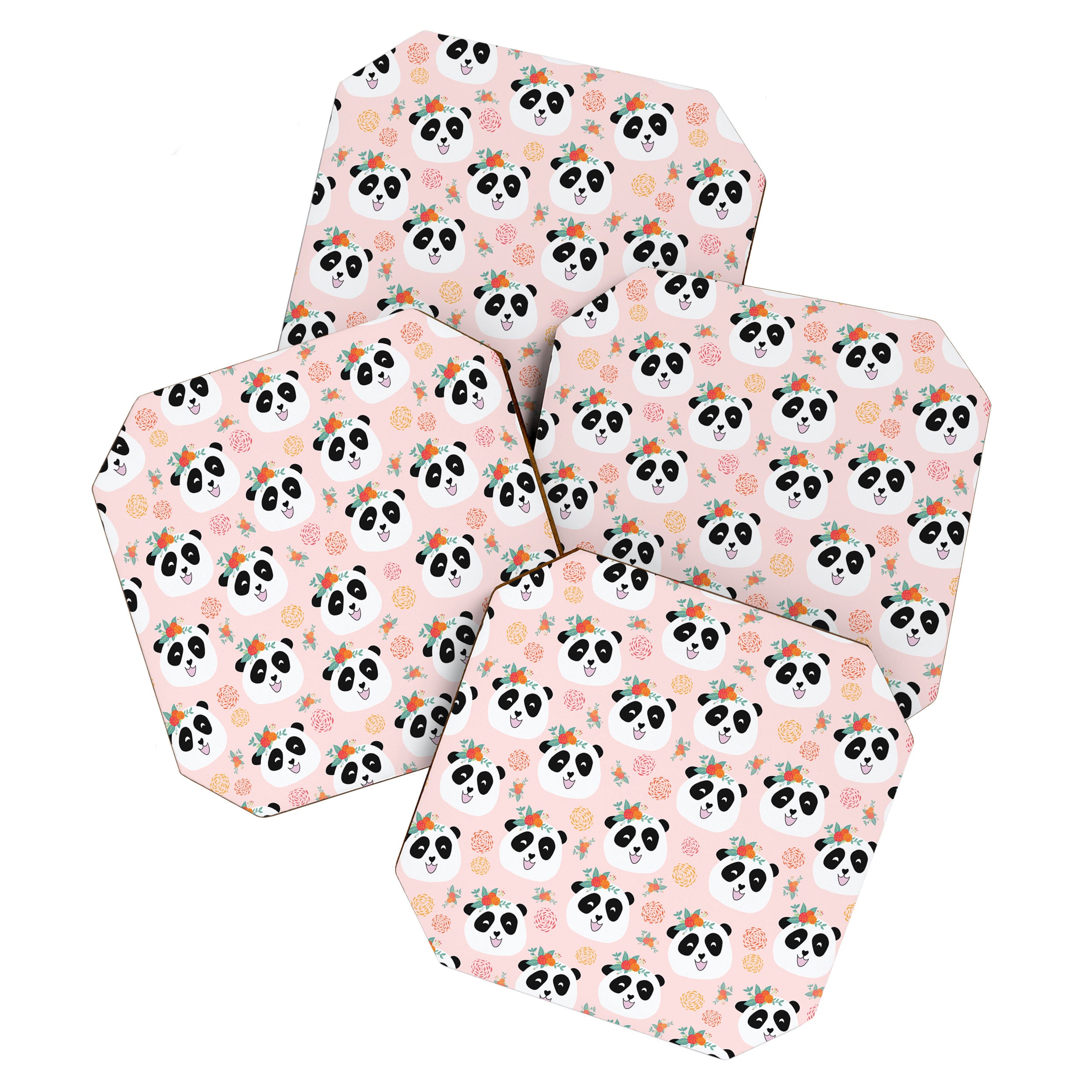 Panda bear with flowers seamless pattern Coaster Gallery Image 1