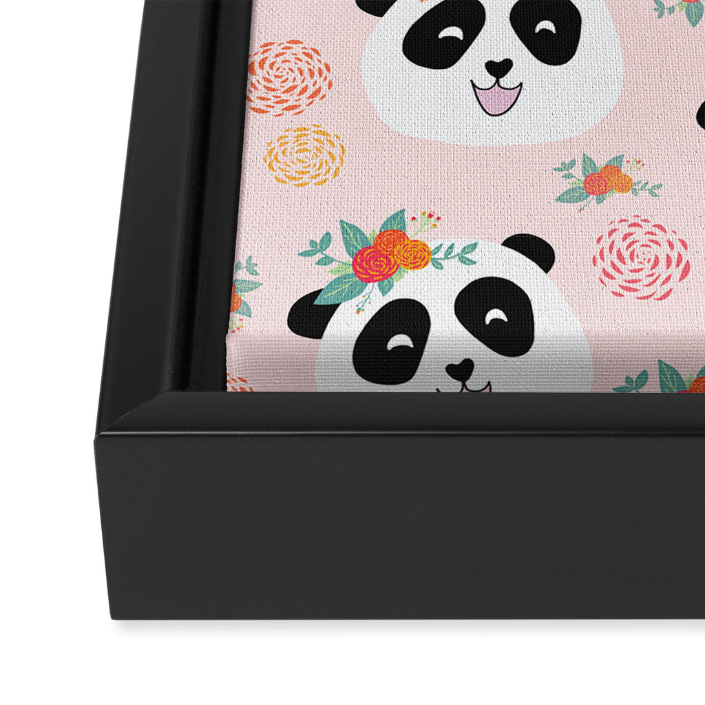 Panda bear with flowers seamless pattern Framed Canvas Print Gallery Image 3